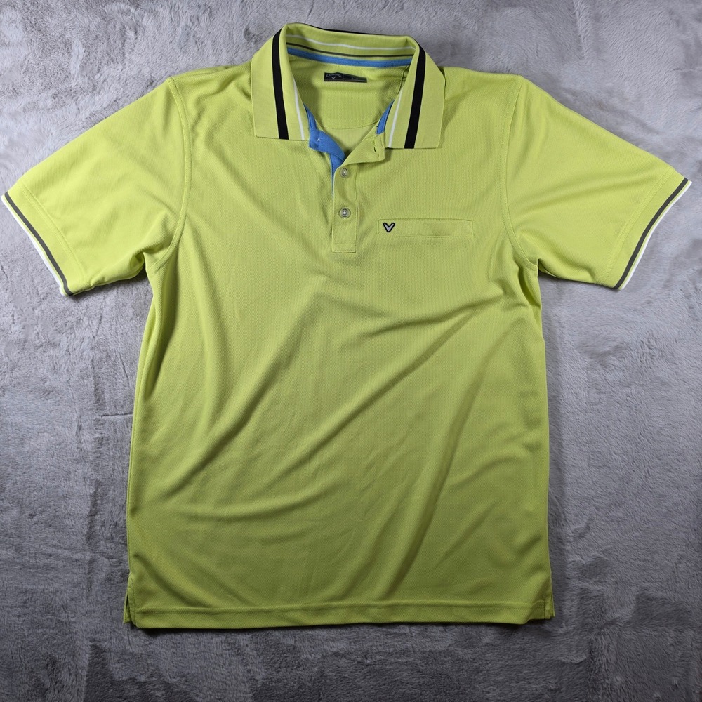 Callaway Golf Polo Shirt Mens Large Lime Green Short Sleeve Pocket Sporty Logo